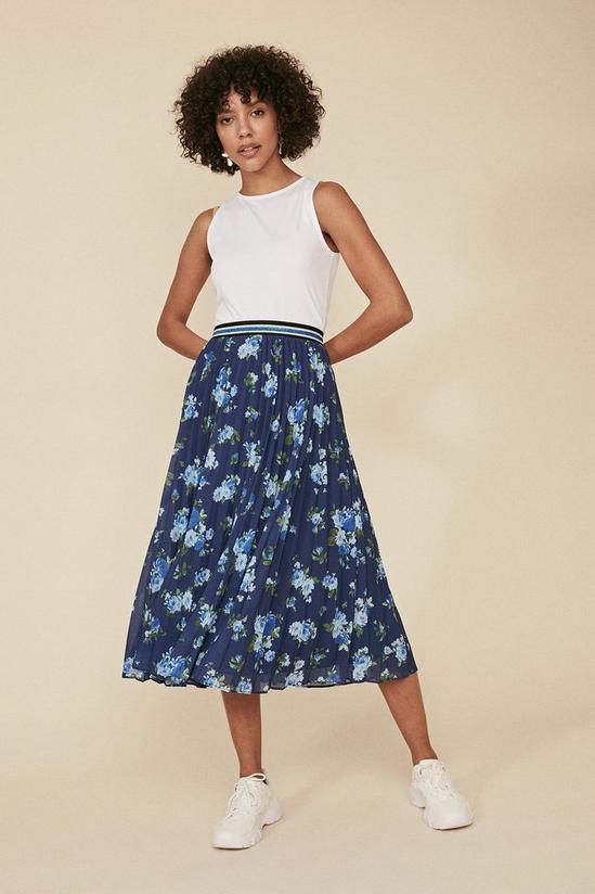 Oasis Floral Pleated Ribbed Trim Midi Skirt 1