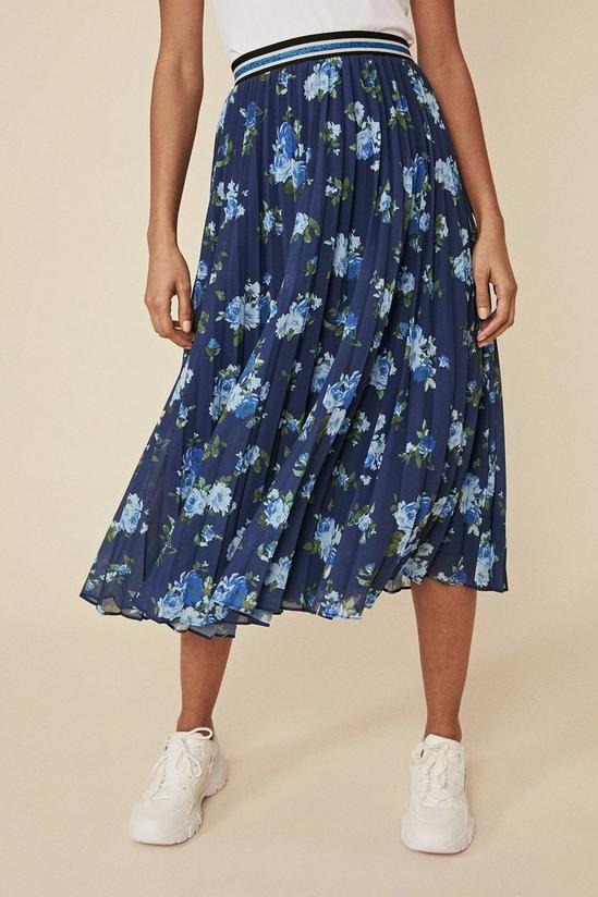 Oasis Floral Pleated Ribbed Trim Midi Skirt 2