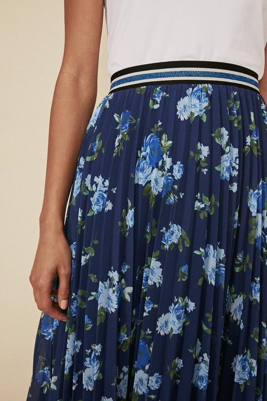 Oasis Floral Pleated Ribbed Trim Midi Skirt 4