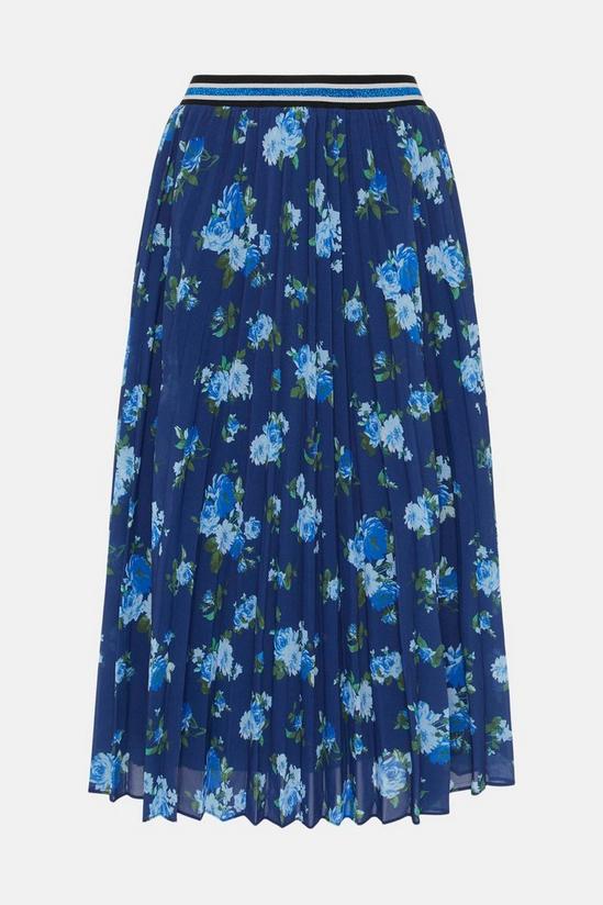 Oasis Floral Pleated Ribbed Trim Midi Skirt 5
