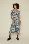 Oasis Printed Ruched Front Tie Sleeve Midi Dress thumbnail 1