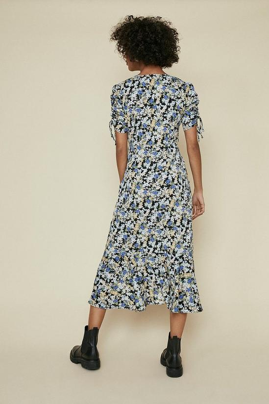 Oasis Printed Ruched Front Tie Sleeve Midi Dress 3
