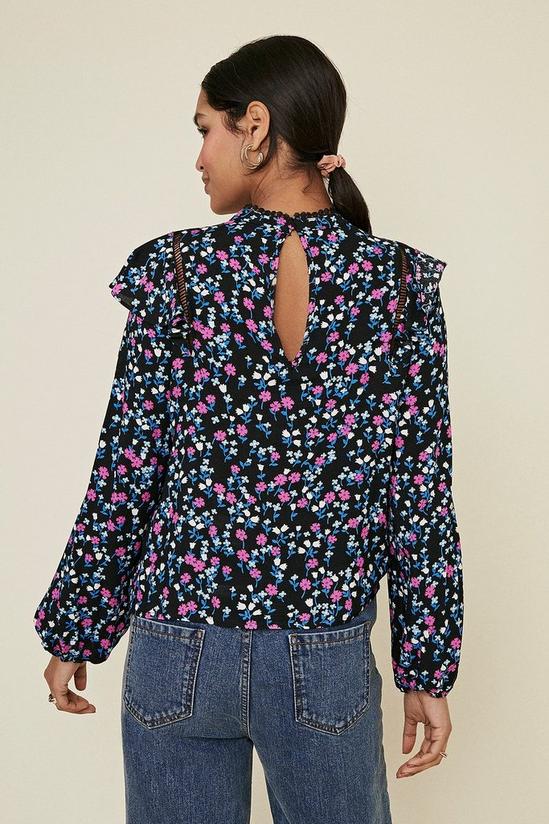 Oasis Black Ditsy Print Frill Blouse 3