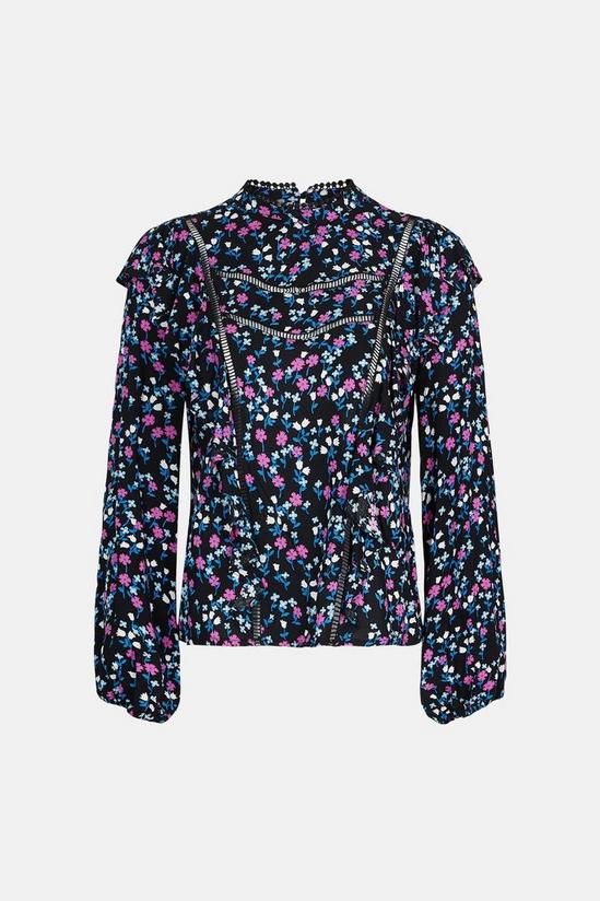 Oasis Black Ditsy Print Frill Blouse 5