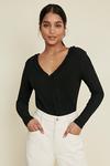 Oasis Pointelle Jersey Frill V Neck Top thumbnail 1