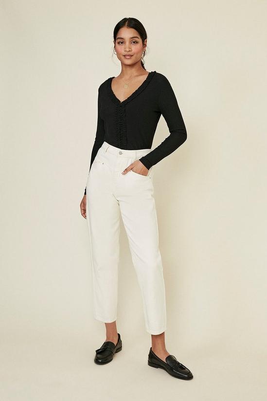 Oasis Pointelle Jersey Frill V Neck Top 2