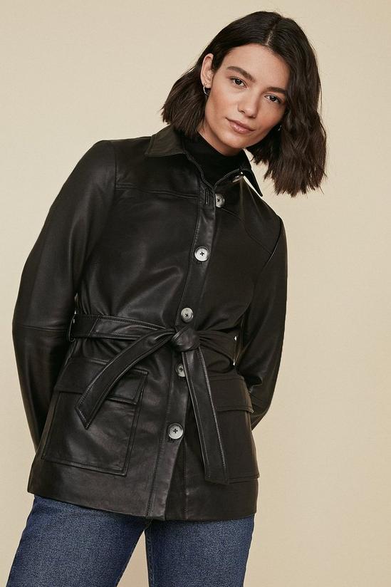 Oasis Leather Belted Shacket 1