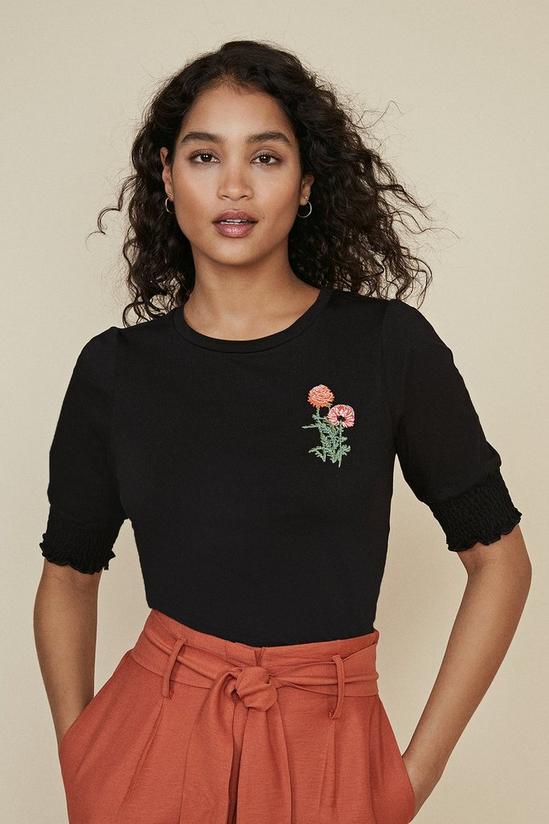 Oasis Embroidered Shirred Cuff T Shirt 1