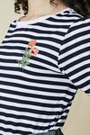Oasis Embroidered Stripe Shirred Cuff T Shirt thumbnail 4