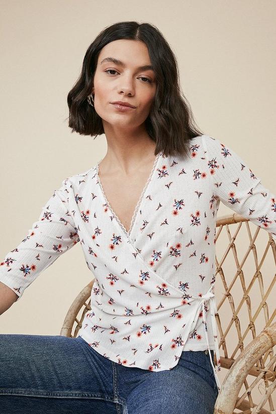 Oasis Floral Pointelle Wrap Top 1