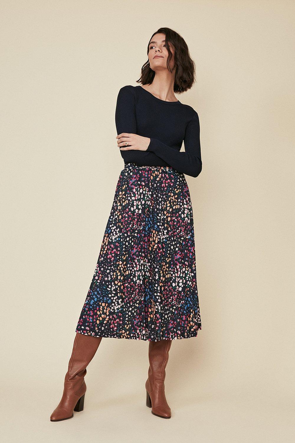 Skirts Ditsy Print Pleated Midi Skirt Oasis