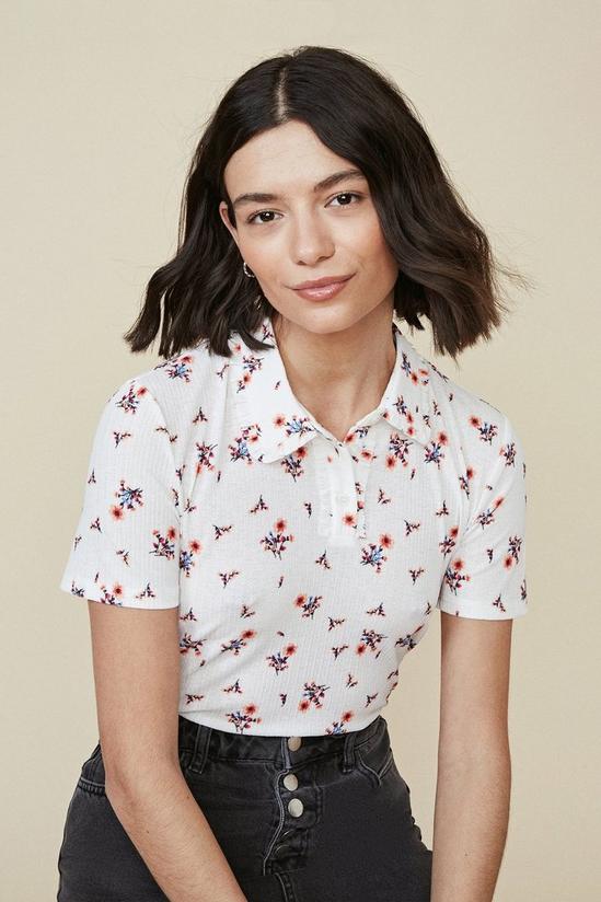 Oasis Floral Pointelle Frill Polo Top 1