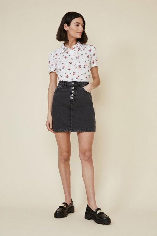 Oasis Floral Pointelle Frill Polo Top 2