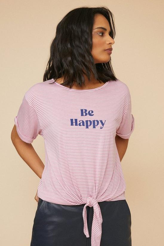 Oasis Be Happy Stripe Tie Front T Shirt 1