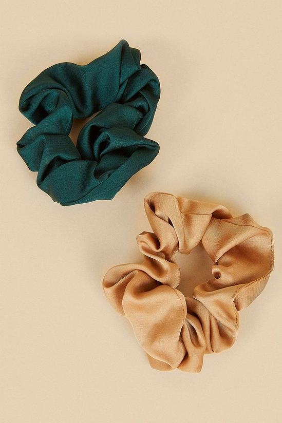 Oasis Satin Green And Cream 2 Pack Scrunchie Set 2