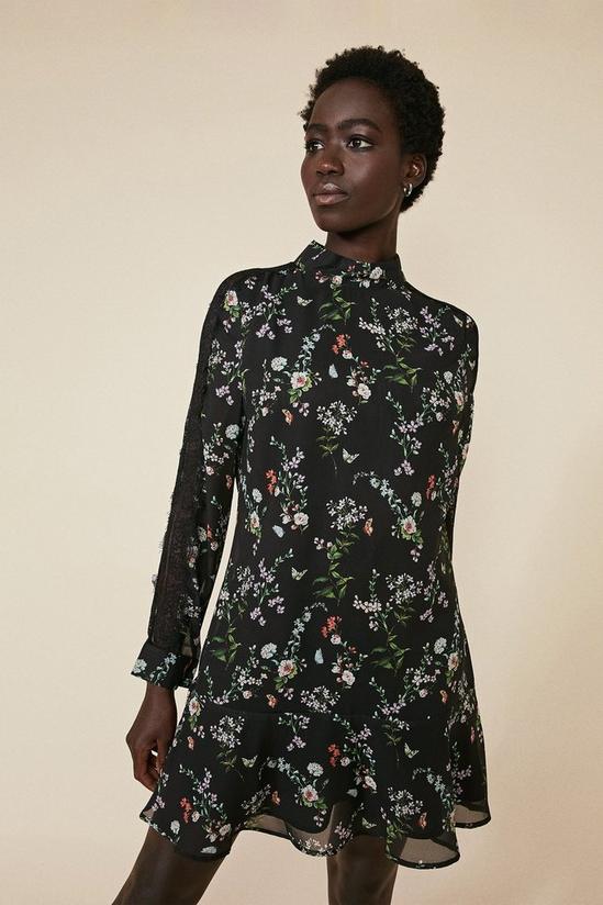 Oasis Printed Lace Trim Dress 1