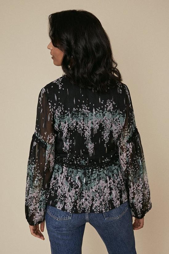 Oasis Floral Print Trimmed Long Sleeve Blouse 3