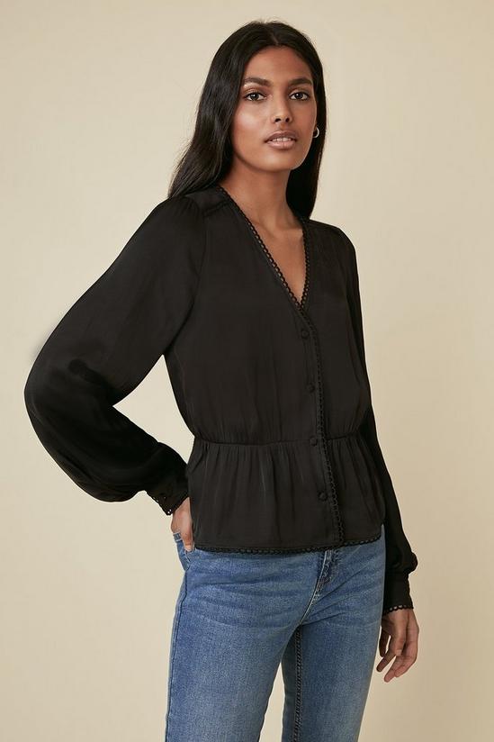 Oasis Satin Trimmed Button Blouse 1