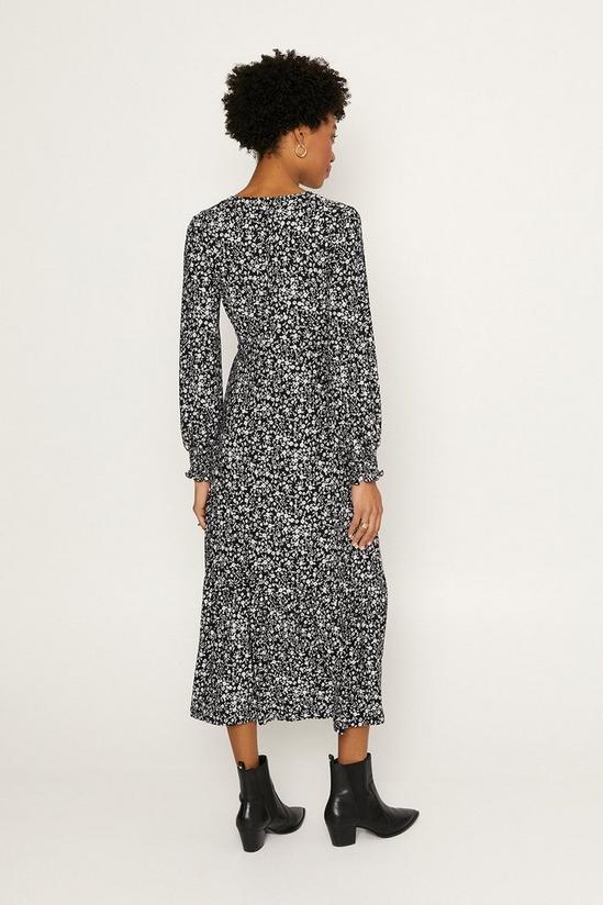 Oasis Ditsy Wrap Shirred Cuff Midi Dress 2