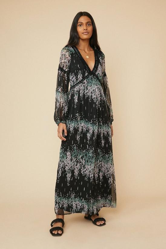Oasis Floral Print Trimmed Midi Dress 2
