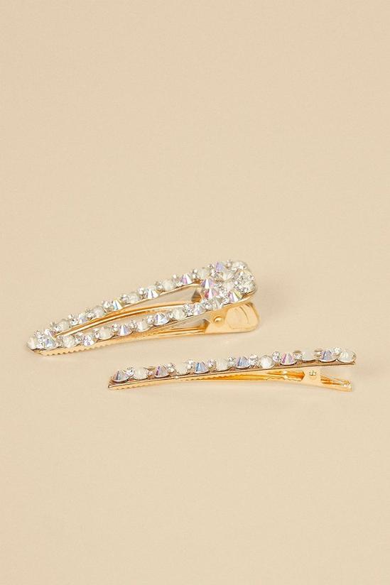 Oasis Diamante Sparkle 2 Pack Gold Hair Clips 2