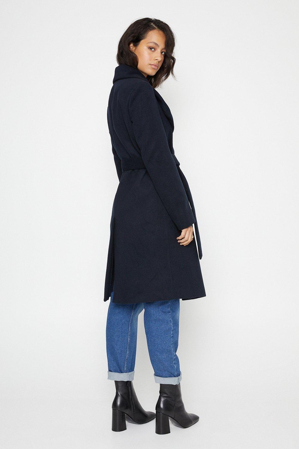 Oasis navy shop wrap coat