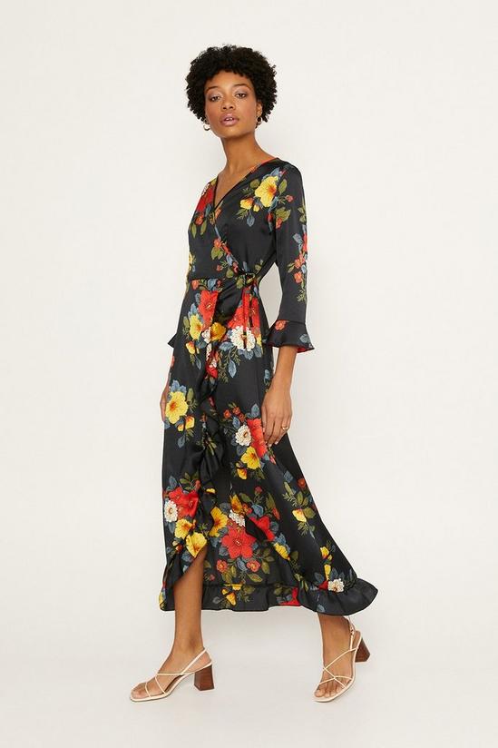 Oasis Floral Satin Wrap Midi Dress 1