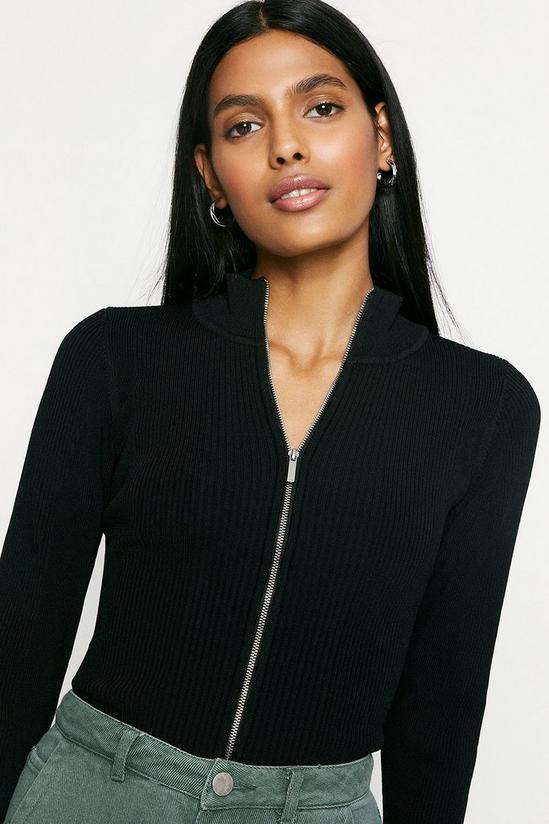 Oasis Funnel Neck Knitted Rib Zip Through Cardigan 2