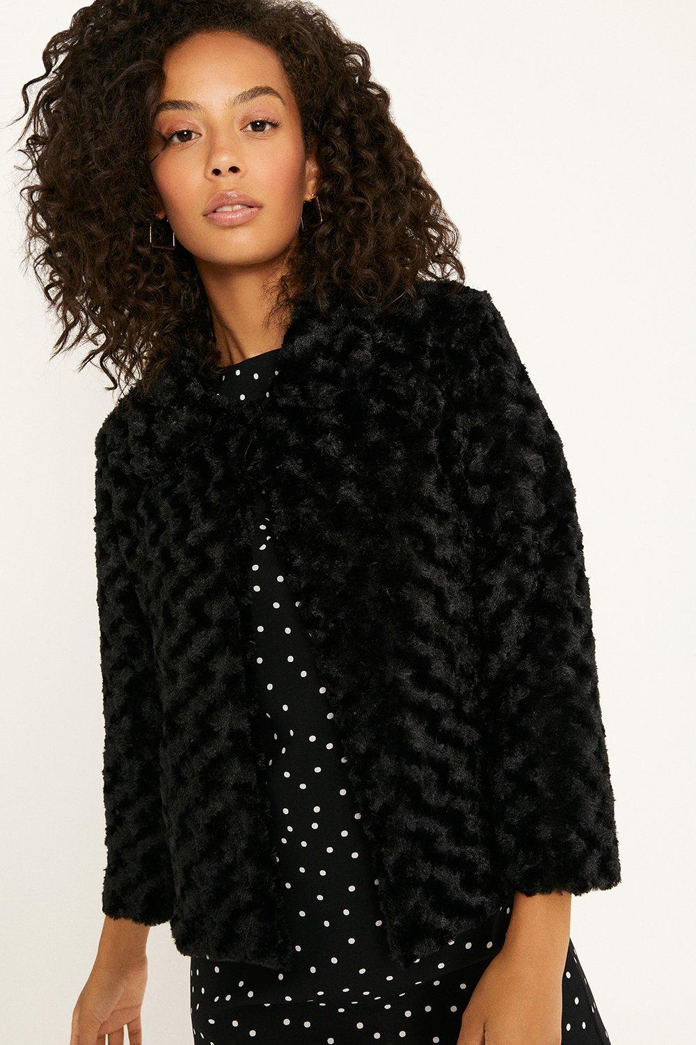 Oasis twist faux fur coat black store