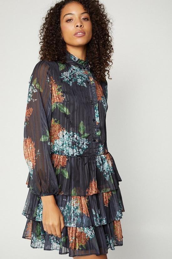 Oasis Floral Print Satin Stripe Tiered Hem Dress 2