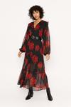 Oasis Red Floral Tiered Midi Dress thumbnail 1