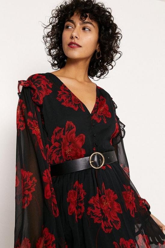 Oasis Red Floral Tiered Midi Dress 2