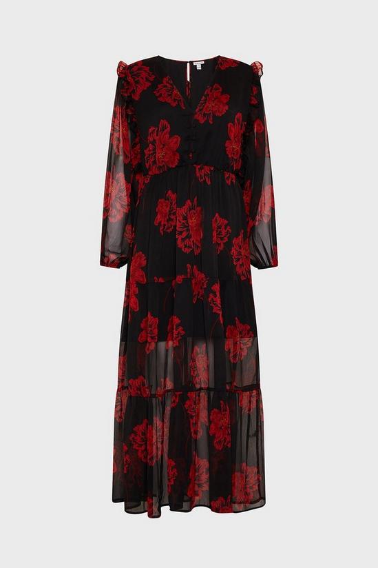 Oasis Red Floral Tiered Midi Dress 4