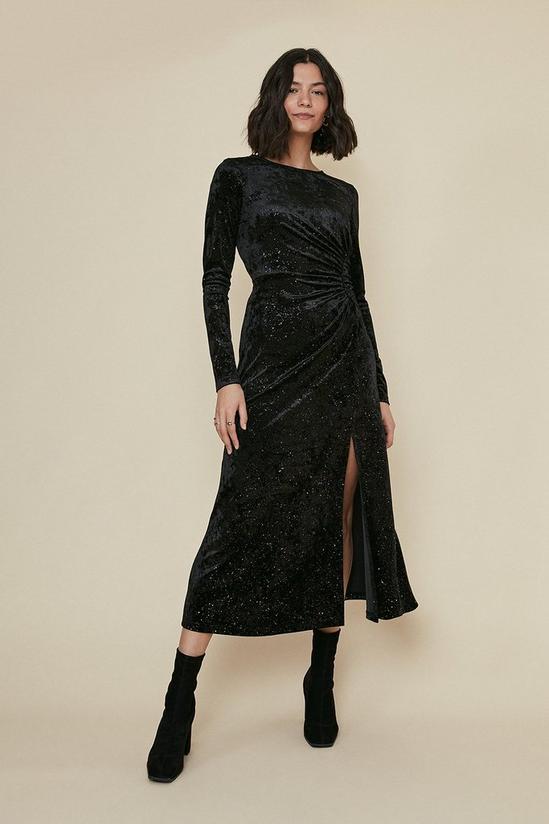 Oasis Glitter Velvet Ruched Midi Dress 1