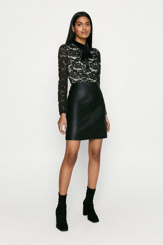 Oasis Faux Leather Lace Top Dress 1