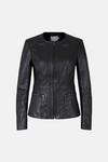Oasis Collarless Leather Jacket thumbnail 4