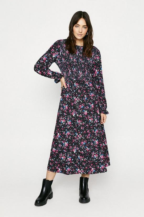 Oasis Shirred Bodice Printed Midi Dress 1