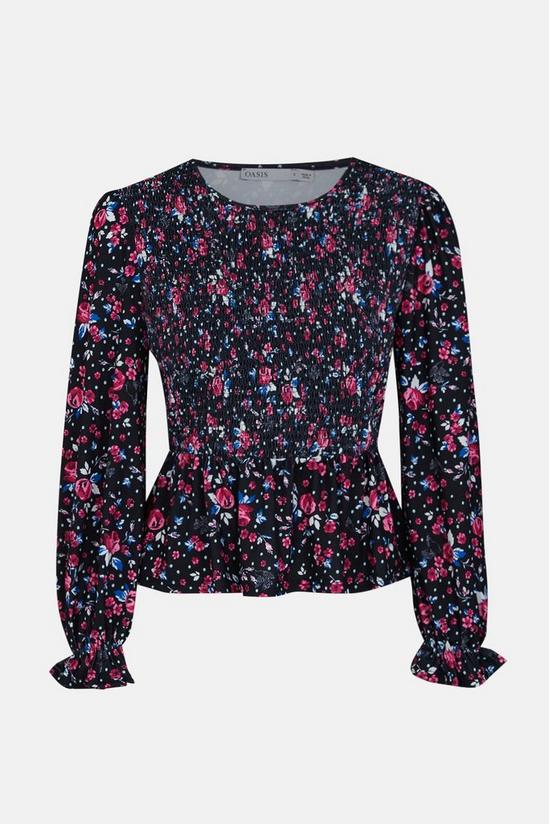 Oasis Shirred Bodice Printed Long Sleeve Top 4