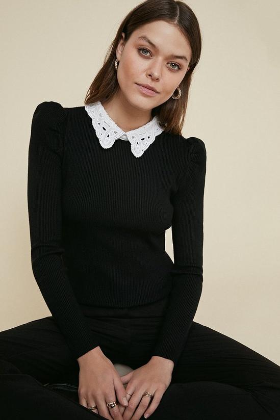 Oasis Puff Shoulder Lace Collared Jumper 1