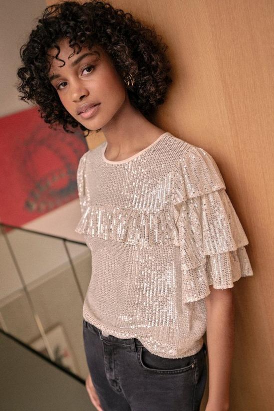Oasis Sequin Frill Top 1