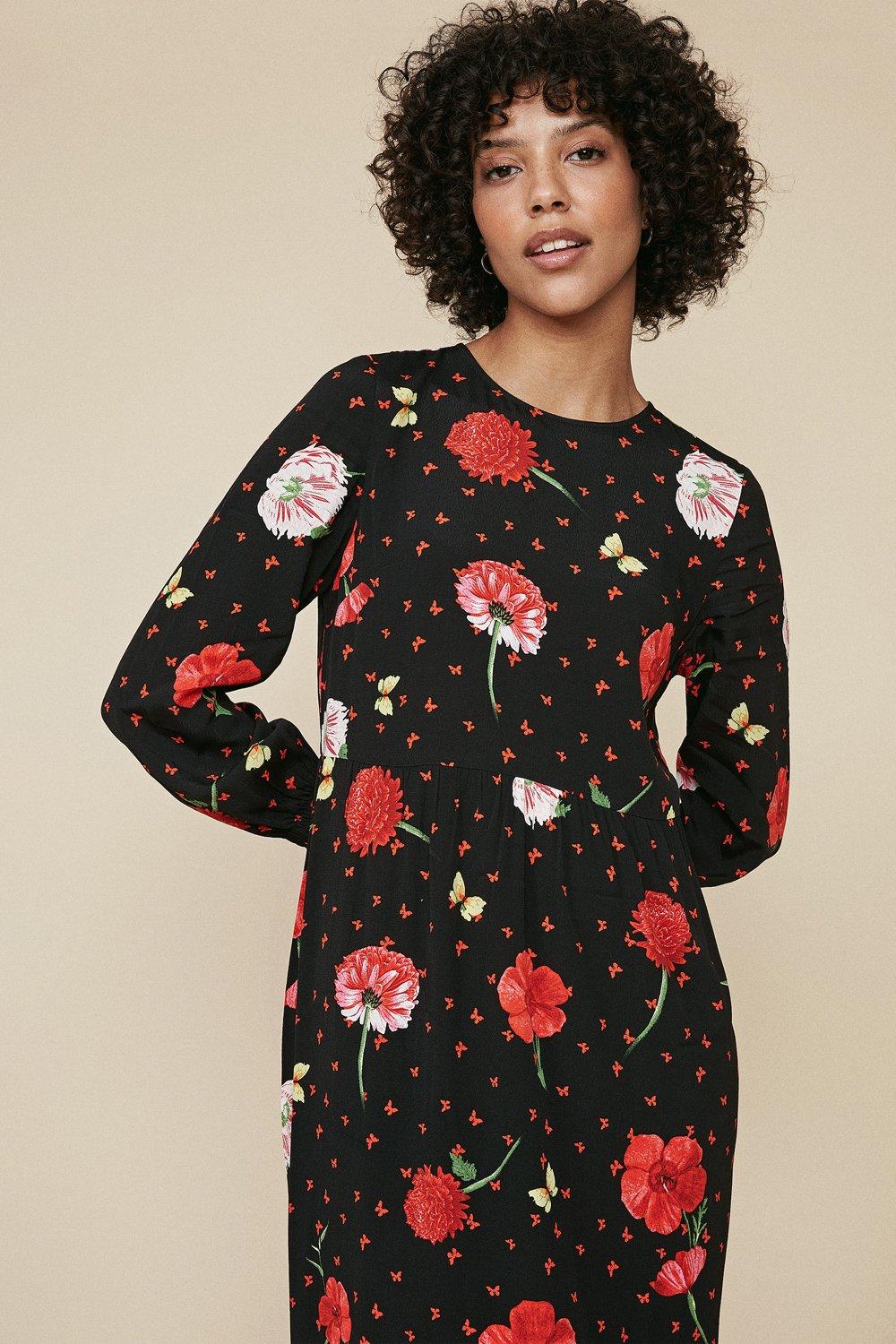 Oasis red outlet floral dress