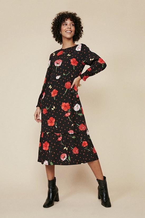 Oasis Red Floral Print Tiered Midi dress 2