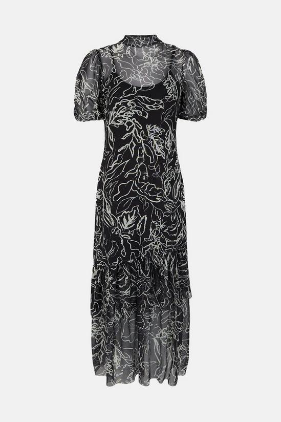 Oasis Mesh Printed Tiered Midi Dress 4