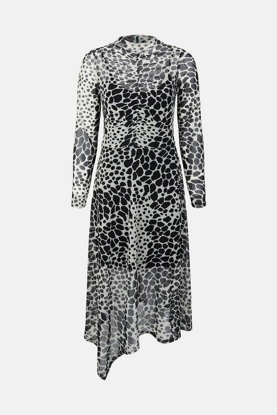 Oasis Mesh Printed Ruched Asymmetric Midi Dress 4