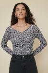 Oasis V Neck Ruched Printed Top thumbnail 1
