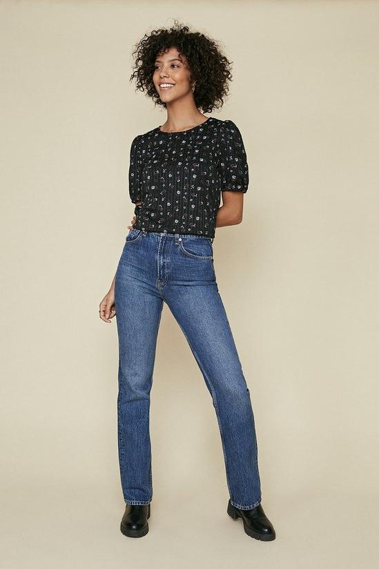 Oasis Textured Floral Printed Puff Sleeve Top 2