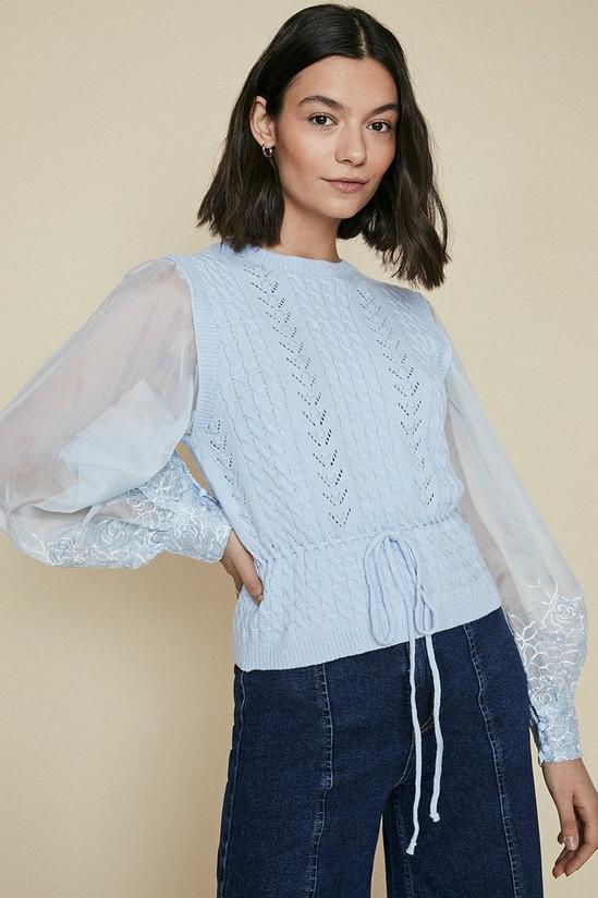Oasis Woven lace sleeve cable jumper 1