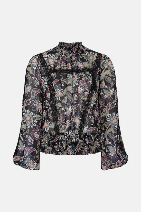 Oasis Trimmed Pintucked Floral Blouse 4