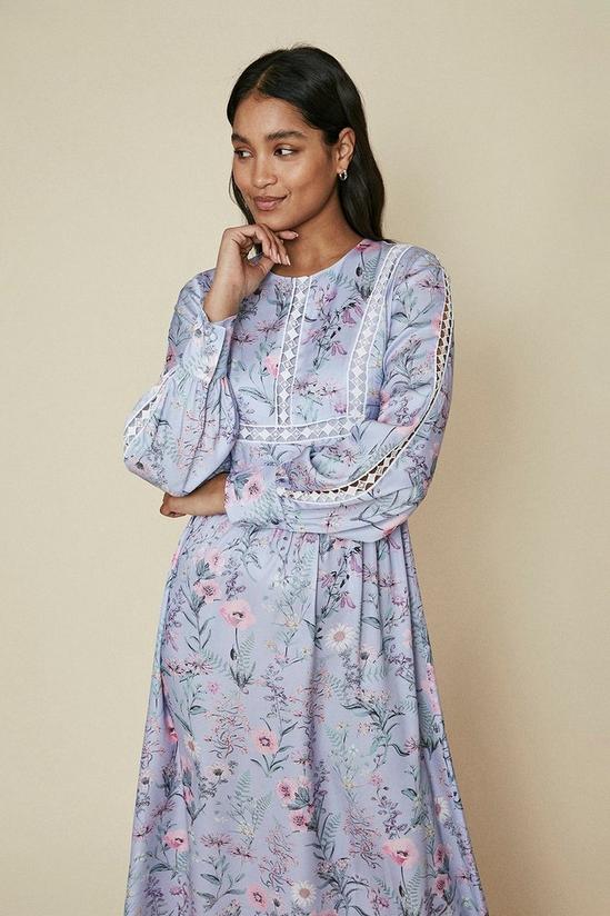 Oasis Floral Printed Trimmed Midi Dress 1