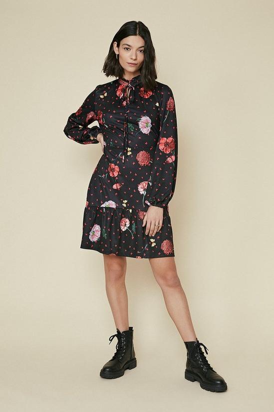 Oasis Tie Neck Tiered Printed Shift Dress 2